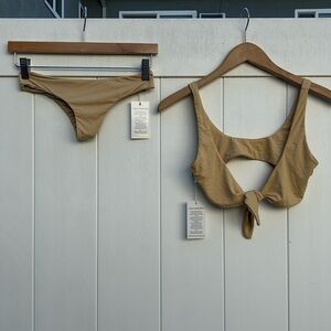 NWT Frankies Bikinis Skimpy Nude Color Bikini with Tie Front Top  Cheeky Bottom